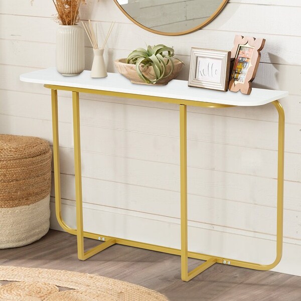 Curved Entryway Accent Table, Console Table w/ Metal Frame, Entryway End Table for Living Room Hallway Corridor