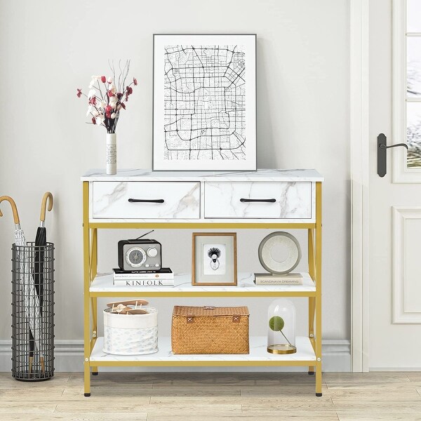 Kinbor Console Table with Drawers, Modern Entryway sofa Table w/ 3 Tiers Storage Shelves for Entryway, Living Room Furniture