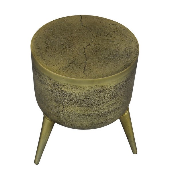 16 Inch Classic Vintage Round 3 Legs Decorative Aluminum Side End Table, Djembe Drum Shape, Antique - 13 L x 13 W x 16 H