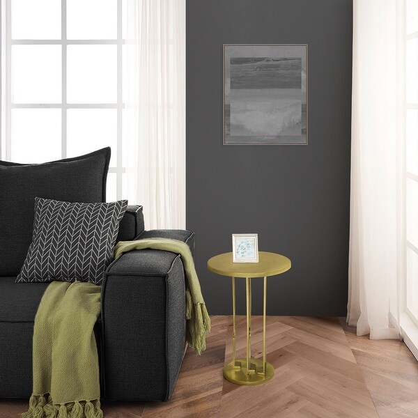 Cyrus 18 Inch Round Accent Side Table, Cast Aluminum, Arched Cut Out Frame, Brass