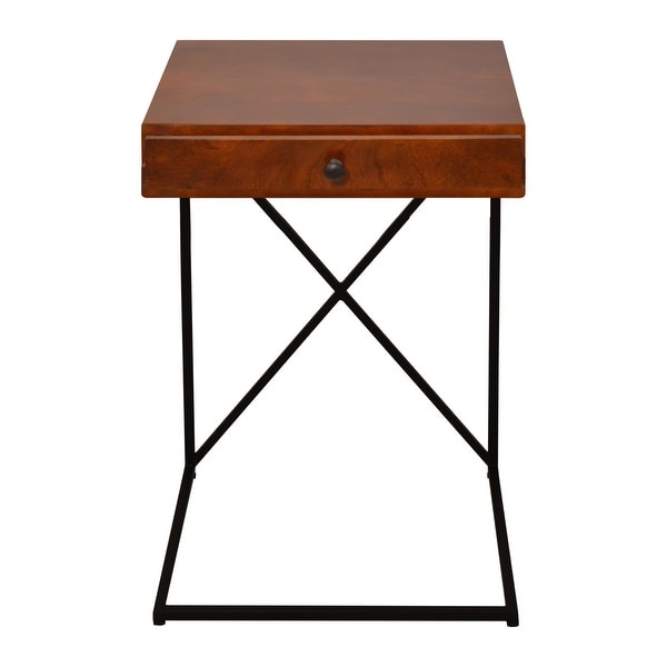Wooden Sofa Side Table with 1 Drawer and Metal Frame, Brown and Black