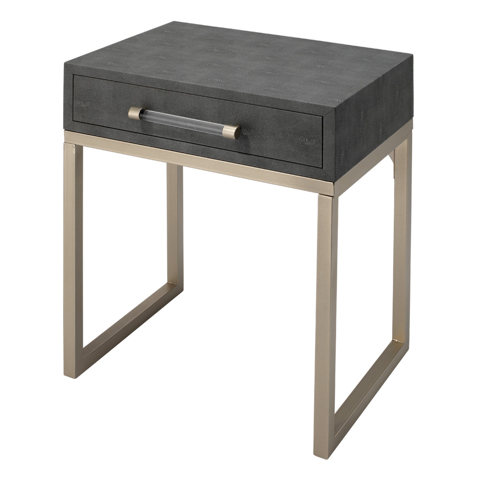 Side Table with One Drawer and Metal Base, Gray