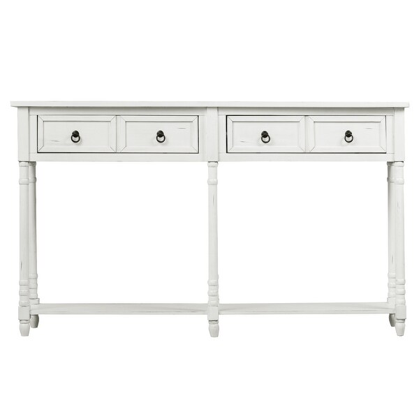Rectangular Console Table Sofa Table with Drawers and Long Shelf, Walnut