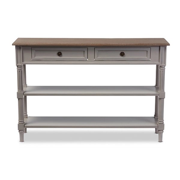 Edouard French Provincial Style White Wash Distressed Wood and Grey Two-tone 2-drawer Console Table