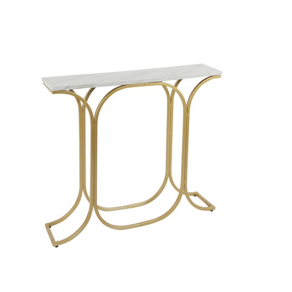 Suzanne Slim Metal Console Table with Faux Marble Top, Gold Finish
