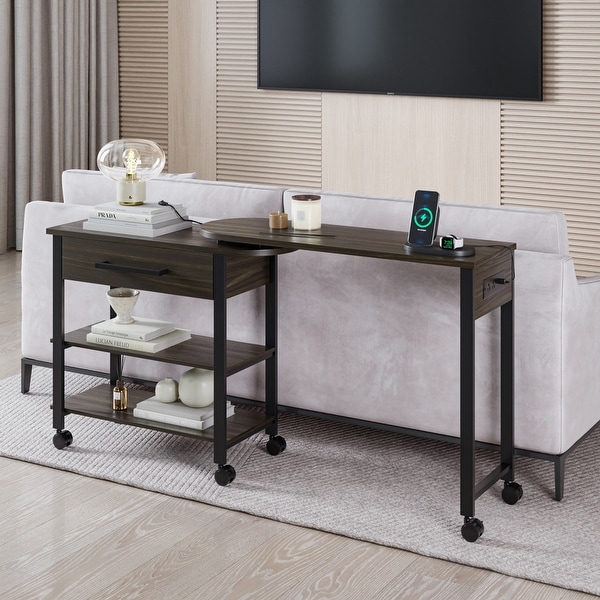BELLEZE Margo Rotating Desk w/ Charge Station, Shelves, Drawer