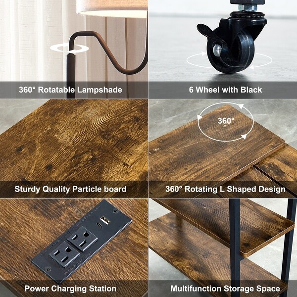 L-shaped Computer Desk with Wheels, Floor Lamp, Shelves,Side Table
