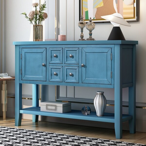 Retro Style Buffet Sideboard Wood Console Table with Bottom Shelf, Easy Assemble, for Living Room, Kitchen, Entryway