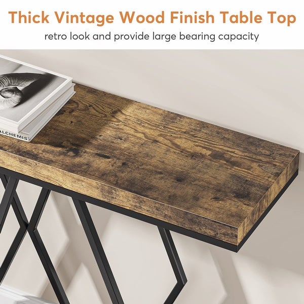 55 Inch Gold Console Table, Modern Entryway Sofa Table with Fuax Marble Finish