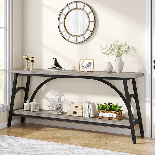 70.8” Extra Long Console Table, Narrow Sofa Tables Entryway Table for with 2 Tier Storage Shelves