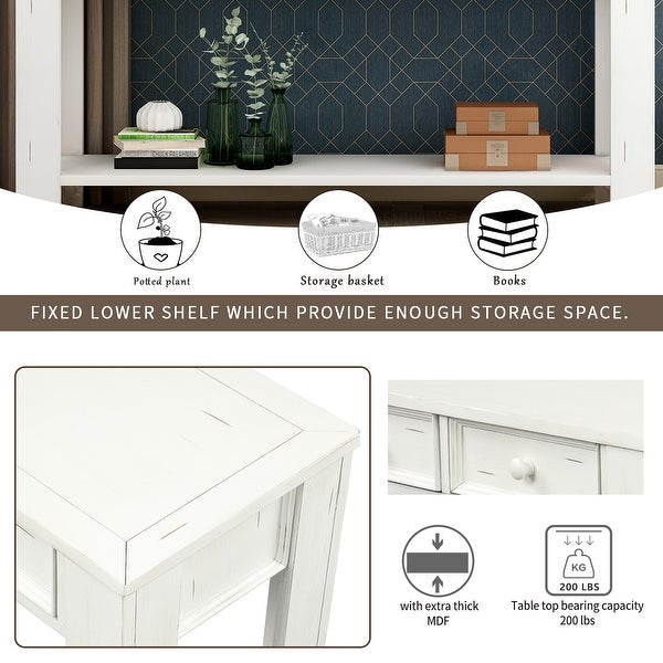 Chic Console Table Side Table with 4 Drawers and Bottom Open Shelf, Solid Wood Sofa Table Entryway Table for Entryway Living Room