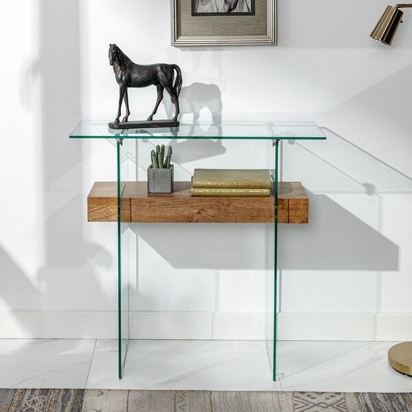 Ivinta Narrow Glass Console Table with Storage, 31.5'' Modern Sofa Table for Small Space