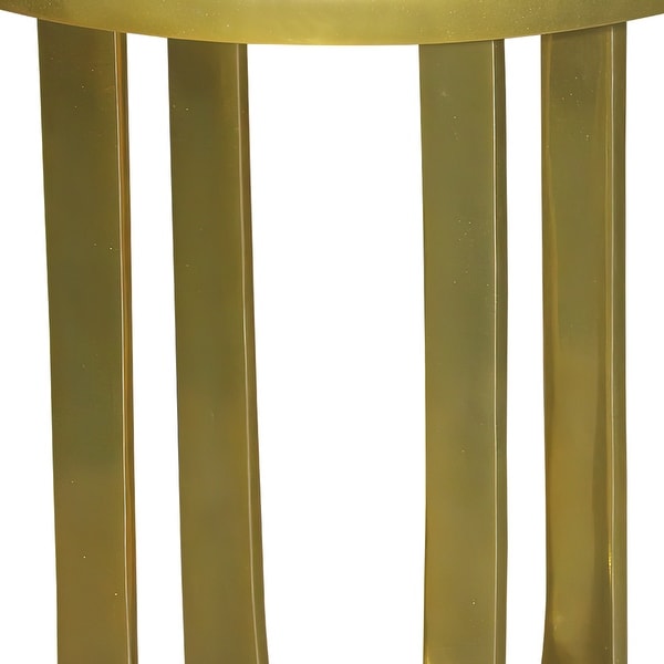 Cyrus 18 Inch Round Accent Side Table, Cast Aluminum, Arched Cut Out Frame, Brass