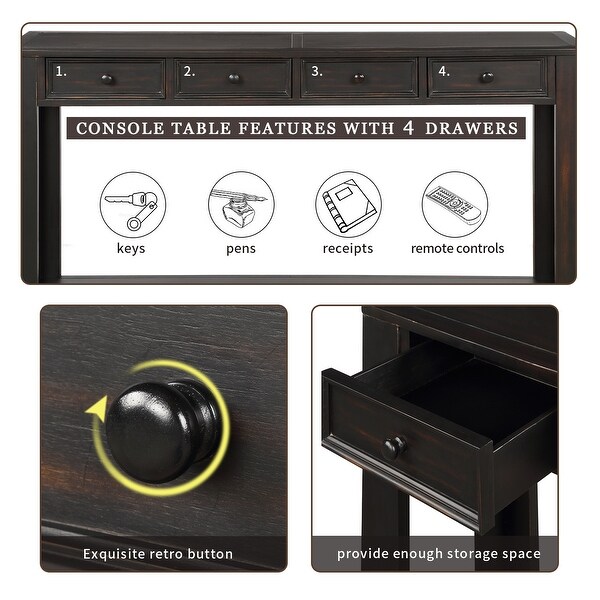 Rustic Console Table with 2 Storage Drawers and Exquisite Retro Knob, Sofa Table with Bottom Storage Shelf