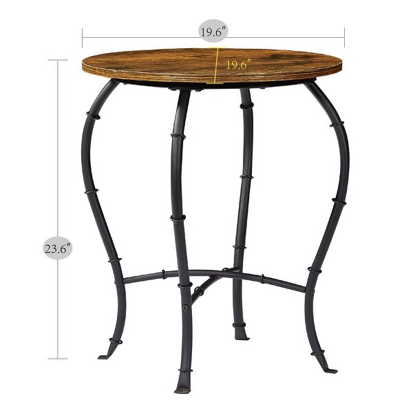 VECELO, ( Set of 2 ) Industrial Round Side Table/End Table, Rustic Brown