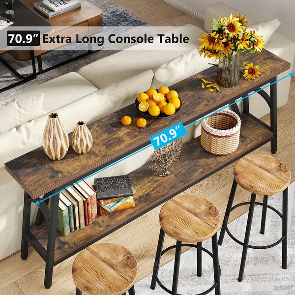 70.8” Extra Long Console Table, Narrow Sofa Tables Entryway Table for with 2 Tier Storage Shelves