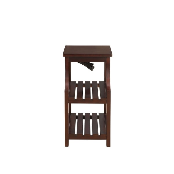Modern Side Table (USB), Rectangular Leg Table w/2 Shelves, Espresso