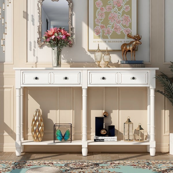 Console Table Sofa Table with Two Storage Drawers and Bottom Shelf for Living Room, Entryway