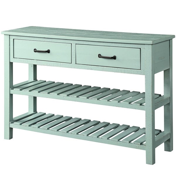 Retro Console Table for Entryway with Drawers and Shelf, Antique Blue