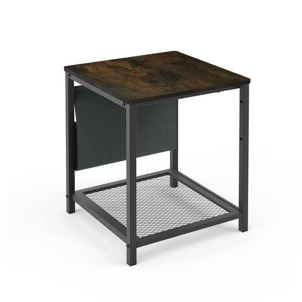 Side Table with Storage Bag Square End Table with Grid Storage Rack, Sofa Table for Living Room Bedroom Small Spaces