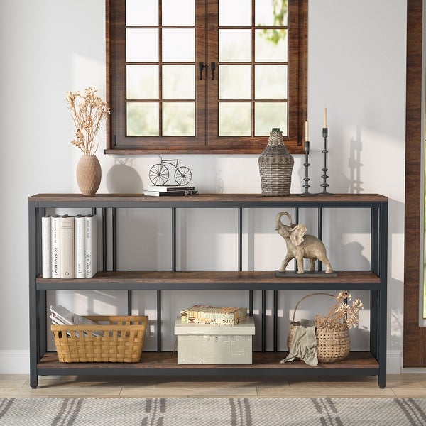 3 Tiers Sofa Table, Narrow Long Sofa Table with Storage Shelves - 11.81