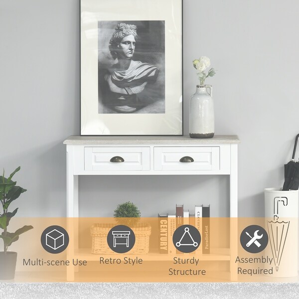 HOMCOM Console Table with 2 Storage Drawers and Open Shelf, Vintage Distressed Sofa Table for Hallway, Living Room, or Bedroom