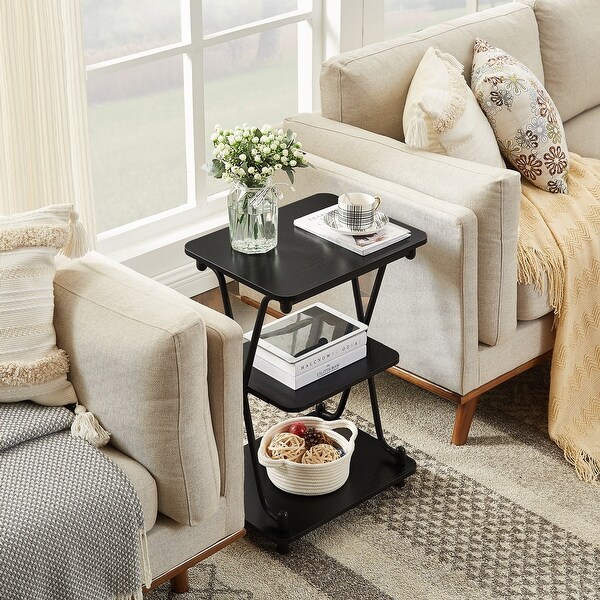 VECELO Modern 3-tier Side Table/End Table, X-cross Metal Frame Storage Shelf - (Set of 2)