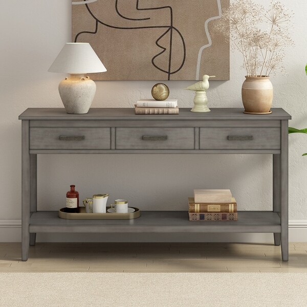 3-Drawer Console Table with 1 Shelf, Classic Entrance Storage Display Table for Entryway, Living Room, Hallway