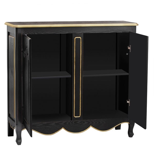 Accent Storage Cabinet with 2 Doors,Pure Hand Drawn,Solid Wood Legs