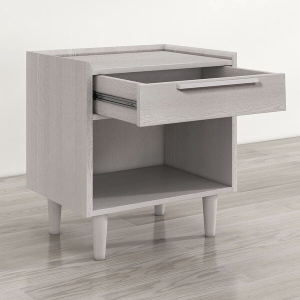Modern Style Manufactured Wood 1 Drawer Nightstand Side Table with Wood Legs, Stone Gray