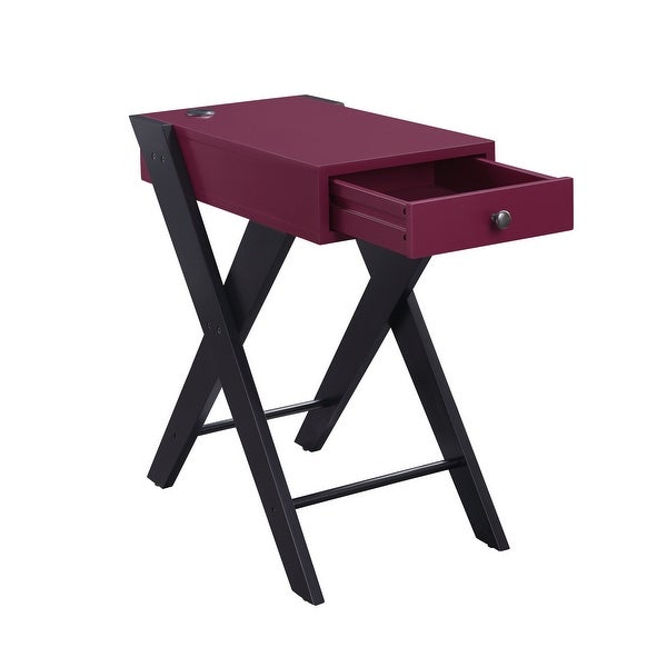 Fierce Side Table (USB Charging Dock) , Wooden Top Drawer with X-Shape Leg