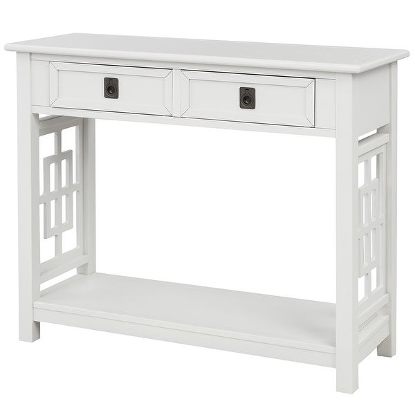 Console Table with 2 Drawers and Bottom Shelf Home Entryway Hallway Rustic Storage Sofa Table, White