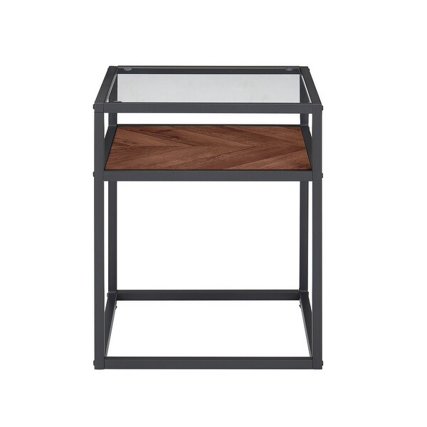 Tempered Glass Top Side Table, 2-Tier End Table