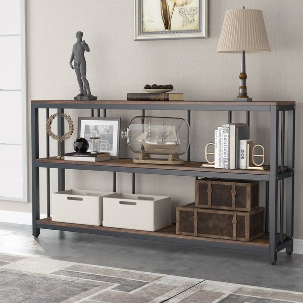 3 Tiers Sofa Table, Narrow Long Sofa Table with Storage Shelves - 11.81