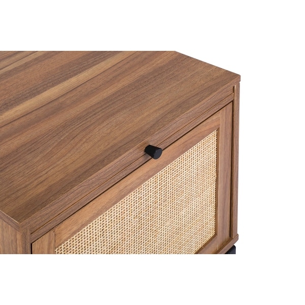 Natural 1 Rattan Door Cabinet, End Table, Sofa Side Table, Nightstand with Adjustable Pull Plate and Metal Base