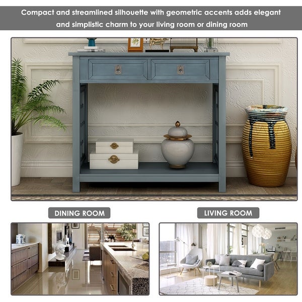 Console Table with 2 Drawers and Bottom Shelf, Entryway Accent Sofa Table
