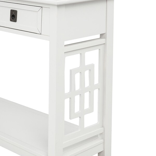 Console Table with 2 Drawers and Bottom Shelf Home Entryway Hallway Rustic Storage Sofa Table, White