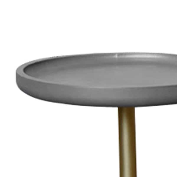 Round Wooden Side Table with Tripod Base, Large, Gold and Gray - 22 H x 19 W x 19 L Inches