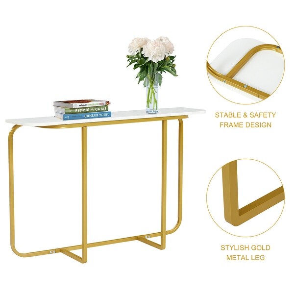 Curved Entryway Accent Table, Console Table w/ Metal Frame, Entryway End Table for Living Room Hallway Corridor