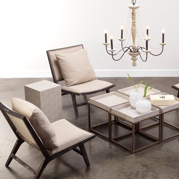 Alden Décor Esme Faux-Shagreen Square Side Table, Cream