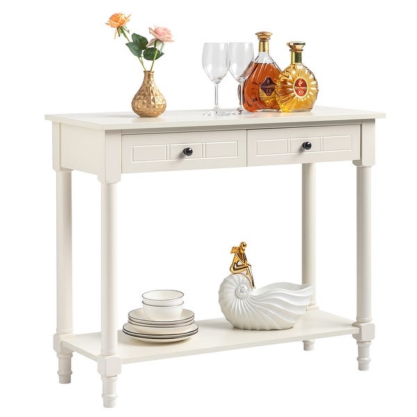 2-Tier Console Table with 2 Drawers, Sofa Table with Storage Shelves