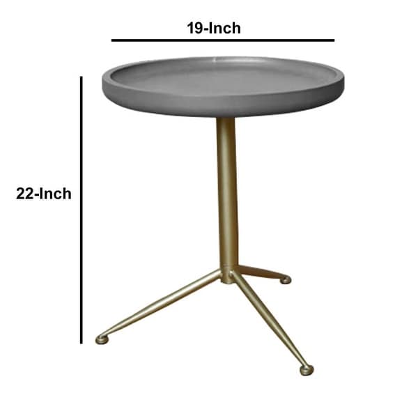 Round Wooden Side Table with Tripod Base, Large, Gold and Gray - 22 H x 19 W x 19 L Inches