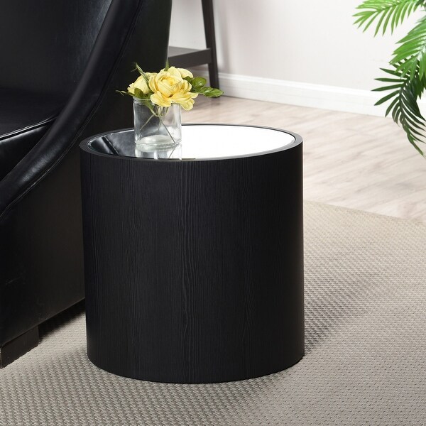 Dann Foley Lifestyle - Oval Side Table - Black Veneer, Inset Mirrored Table Top