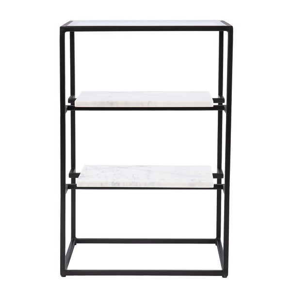 SEI Furniture Piesby Glass-Top End Table with Marble Shelving, Black/White