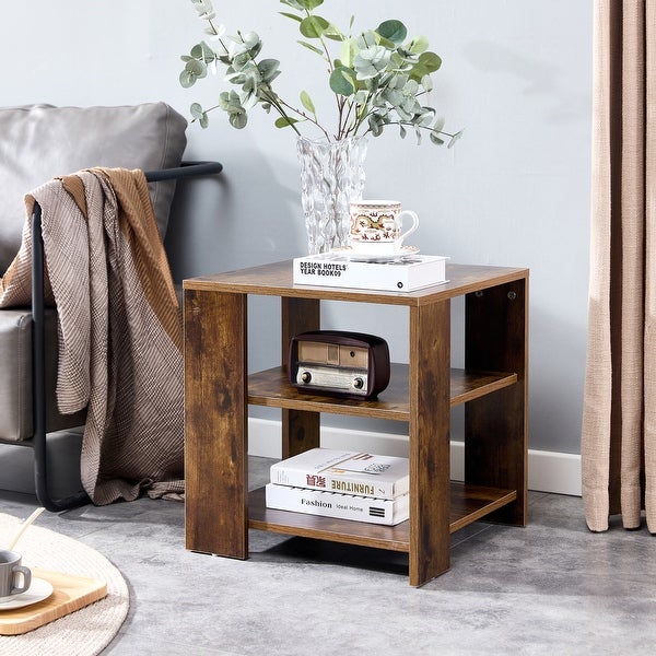 1 Pack Square Side Table with Simple Style Design, 3 tier end table, Wood Nightstand for Bedroom