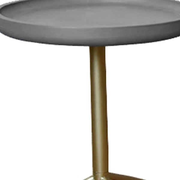 Round Wooden Side Table with Tripod Base, Small, Gold and Gray