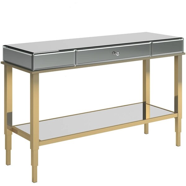 Chelsea Lane Pacey Mirrored Sofa Table with Metal Frame, Champagne Gold