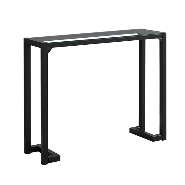 Accent Table, Console, Entryway, Narrow, Sofa, Living Room, Bedroom, Metal, Tempered Glass, Clear, Contemporary, Modern