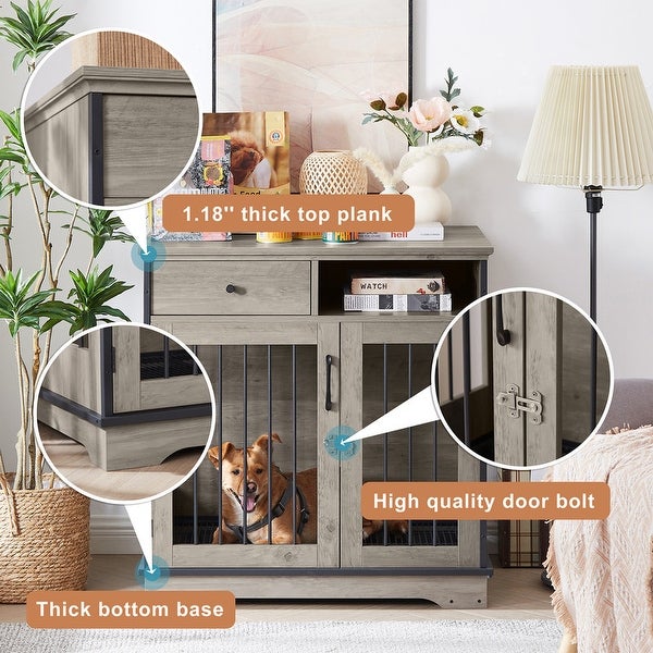 Industrial Furniture Style Dog Crate Dog Kennel with Loackable Door and Removable Bottom Tray, Side Table End Table with Storage