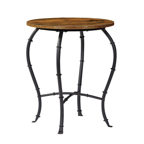VECELO, ( Set of 2 ) Industrial Round Side Table/End Table, Rustic Brown